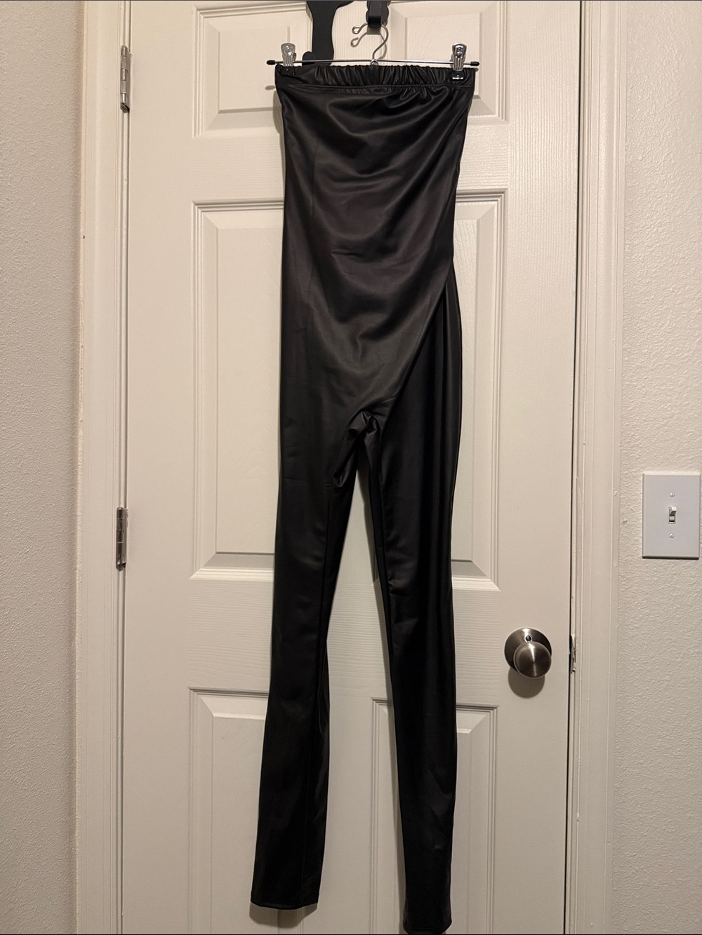Strapless Black Faux Leather Jumpsuit one piece set thing